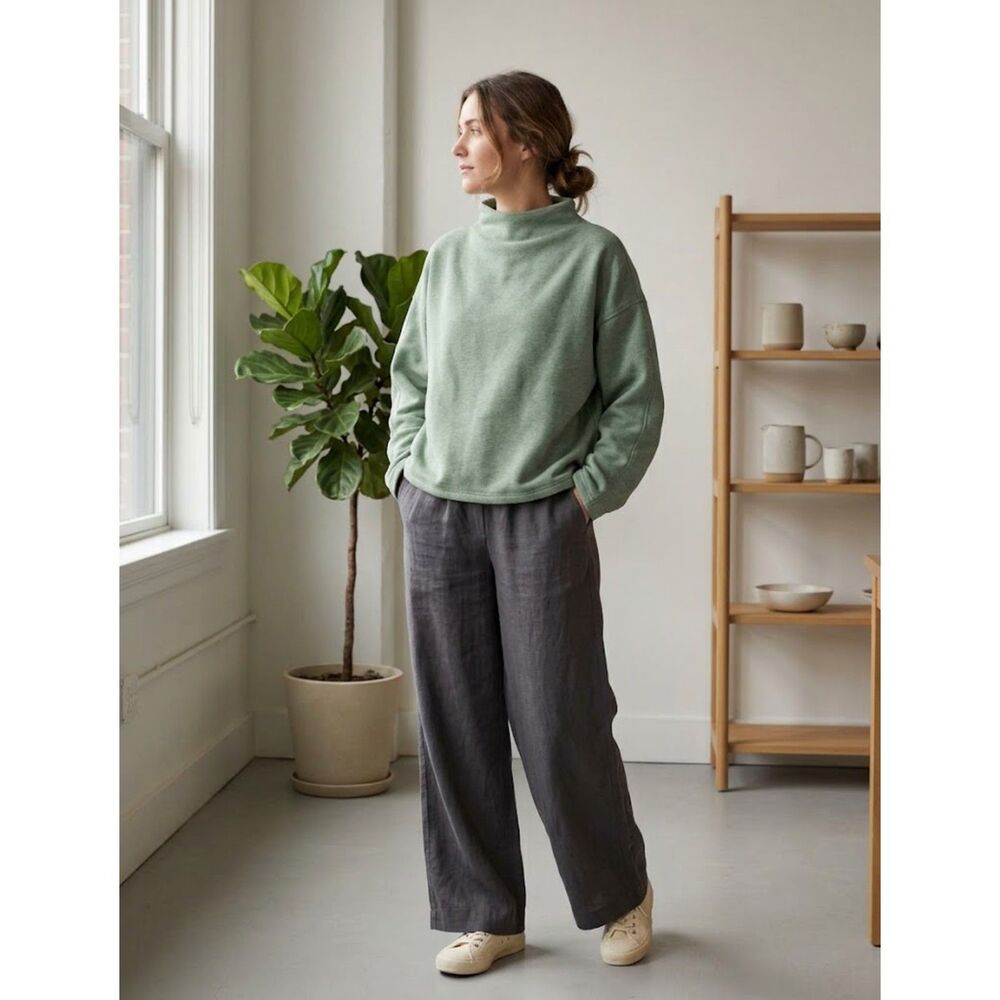 J.Crew Heathered Pale Spinach Oversized Fleece Mockneck Sweatshirt NWT Medium